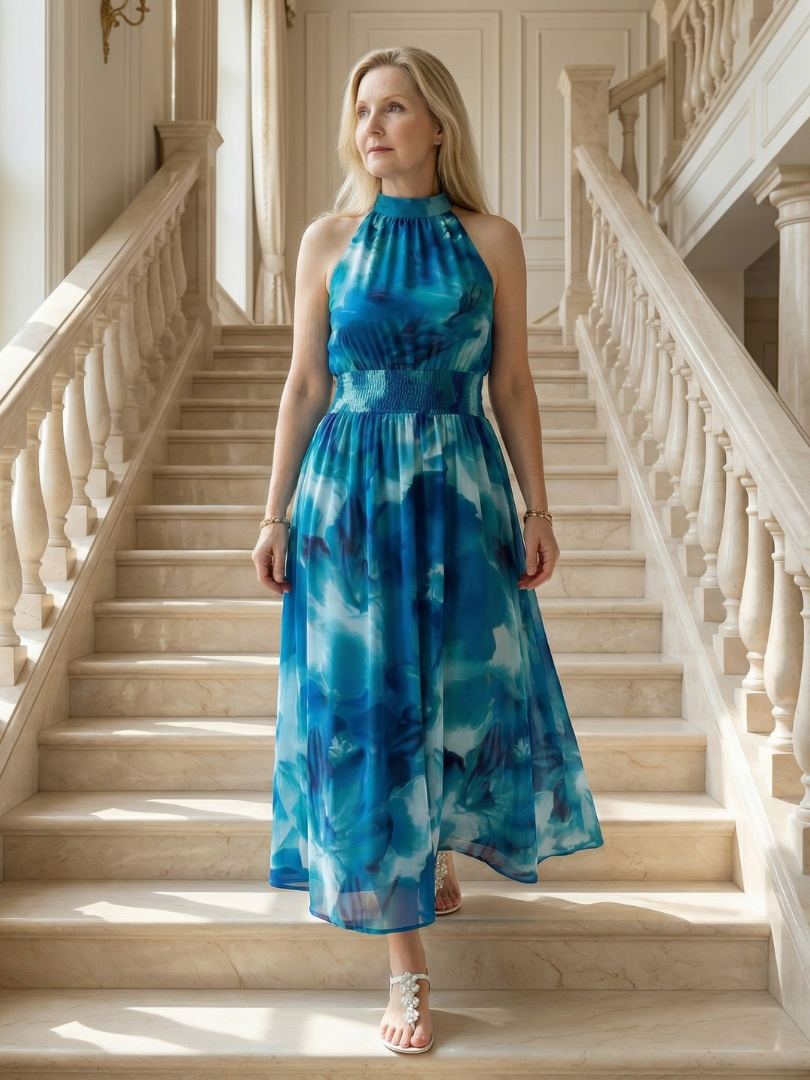 Sylin ruched halter midi dress