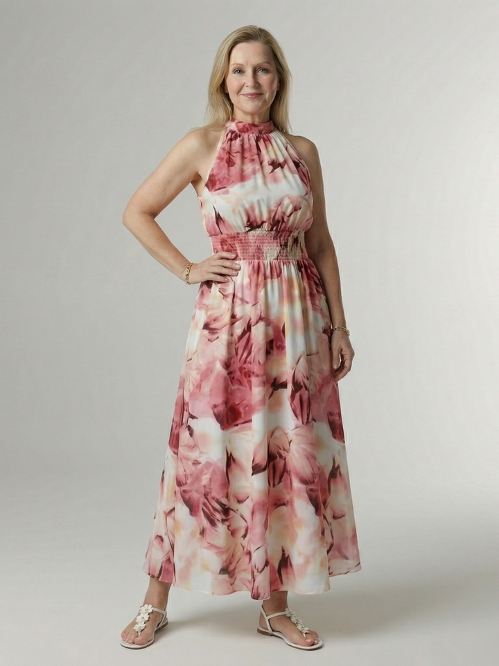 Sylin ruched halter midi dress