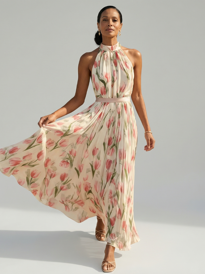Aurelle floral halter midi dress