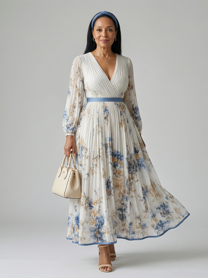 Rielle white pleated wrap midi dress
