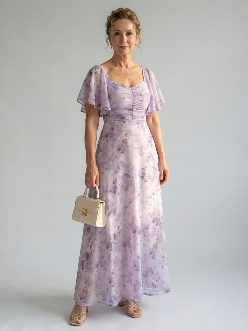 Vaelis floral midi dress with flutter sleeves