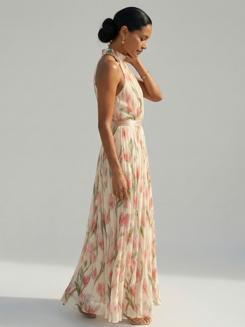 Aurelle floral halter midi dress