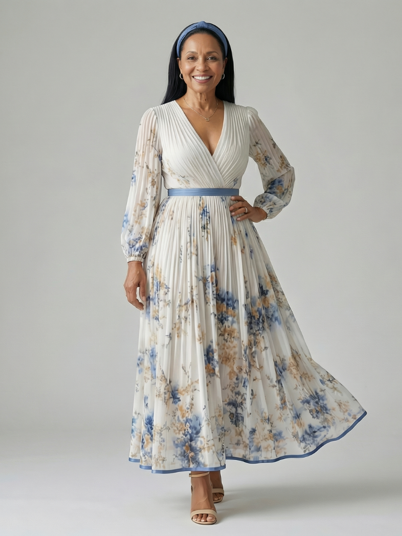 Rielle white pleated wrap midi dress