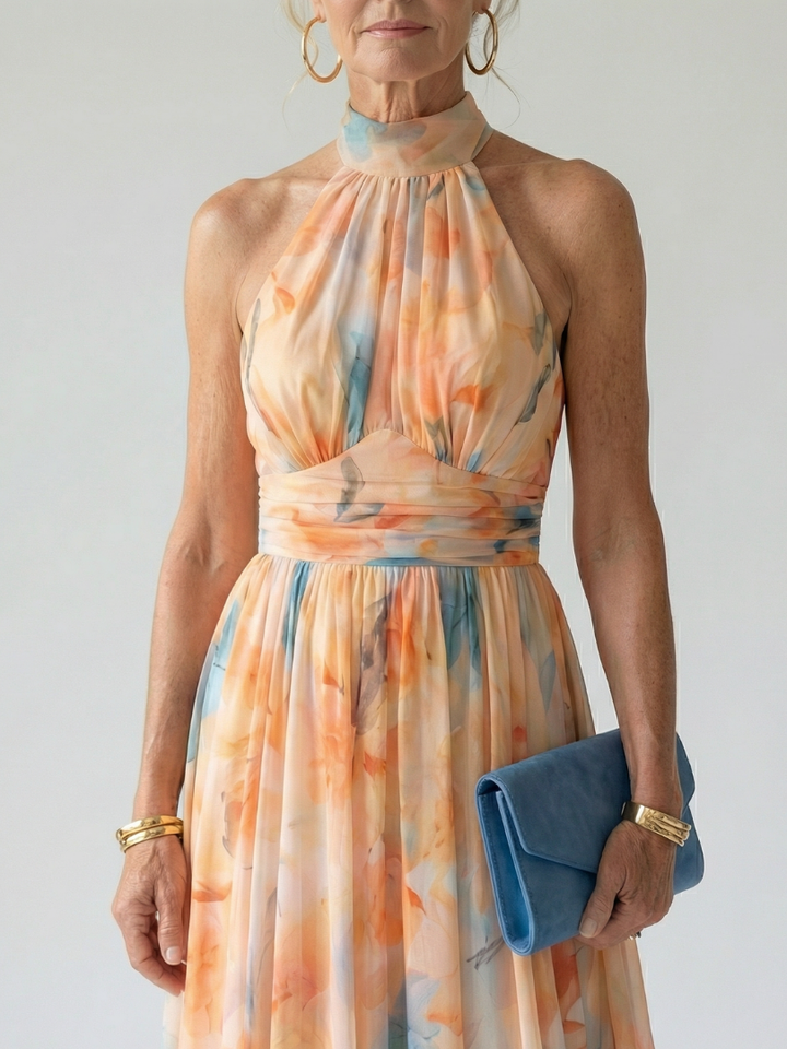 Elin multicolour halter neck midi dress