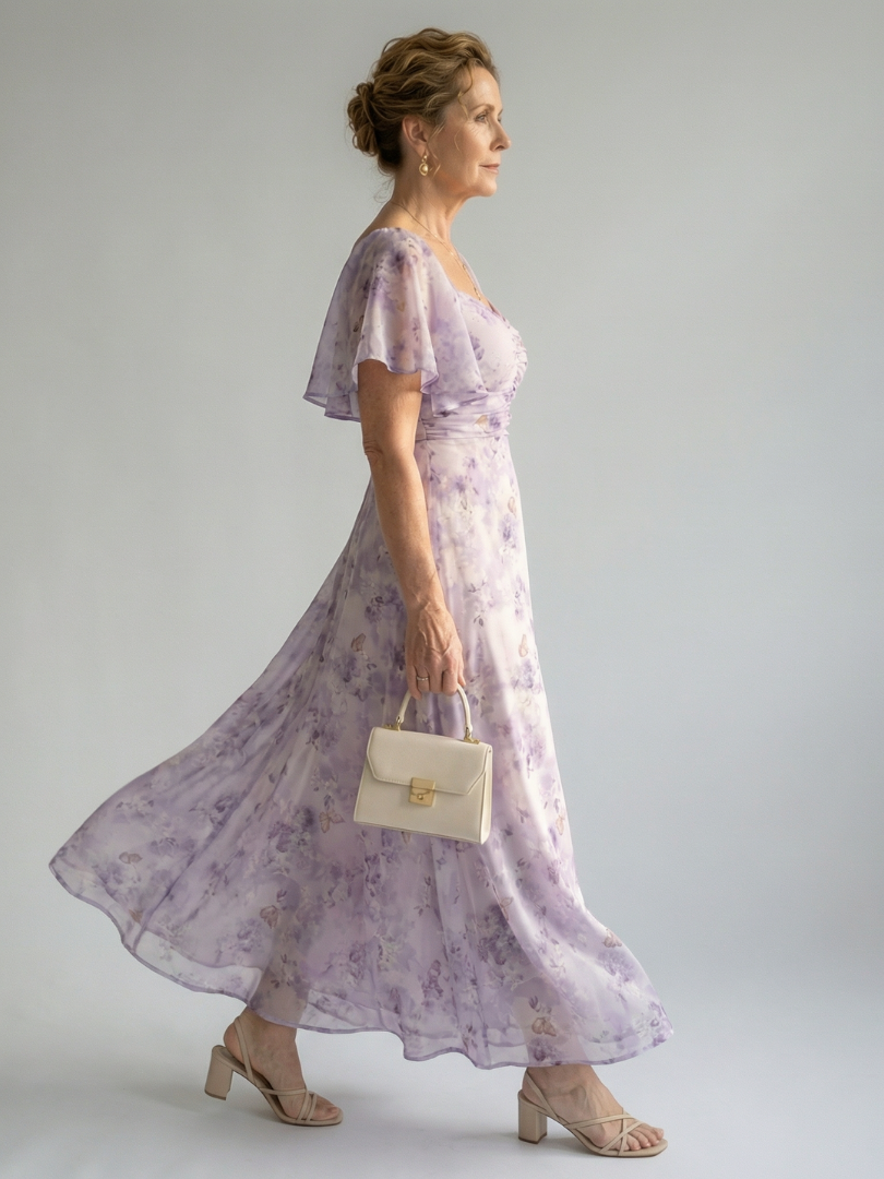 Vaelis floral midi dress with flutter sleeves