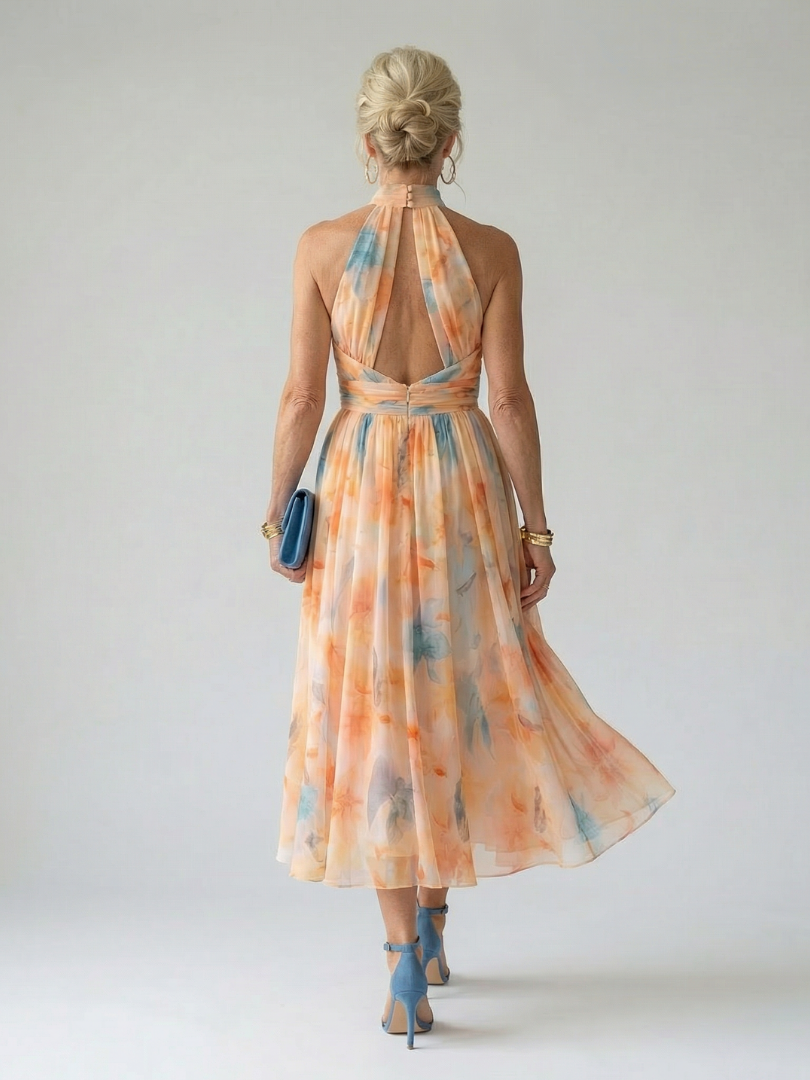 Elin multicolour halter neck midi dress
