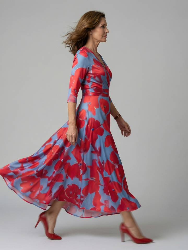 Celine collared wrap midi dress