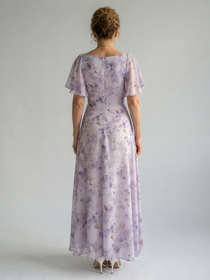 Vaelis floral midi dress with flutter sleeves