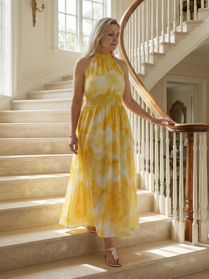 Sylin ruched halter midi dress
