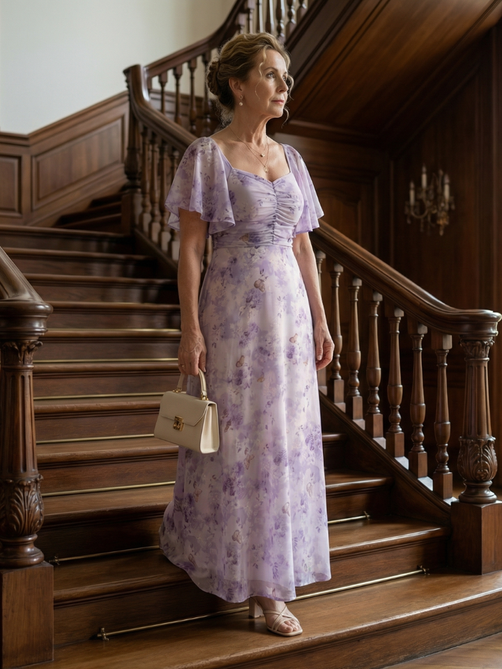 Vaelis floral midi dress with flutter sleeves