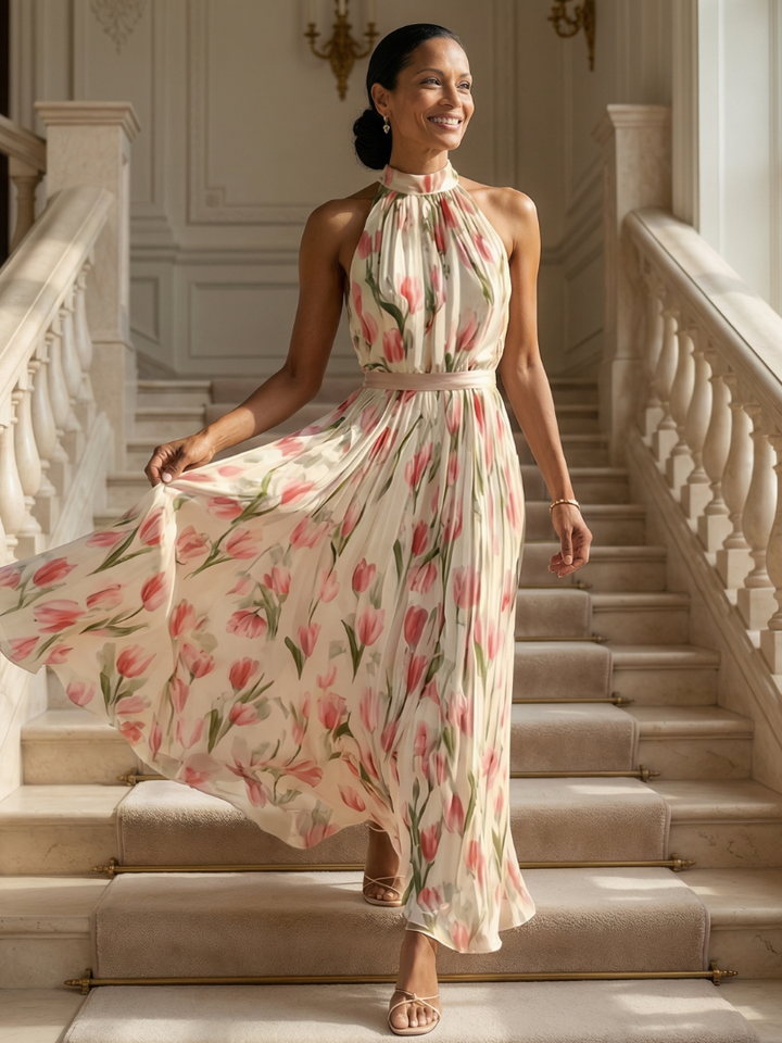 Aurelle floral halter midi dress