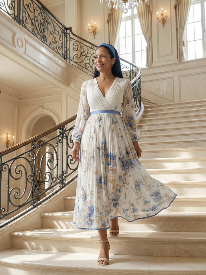 Rielle white pleated wrap midi dress