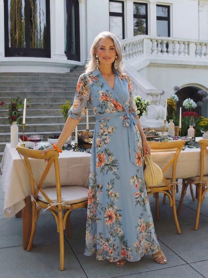 Elowen floral wrap maxi dress with V-neck
